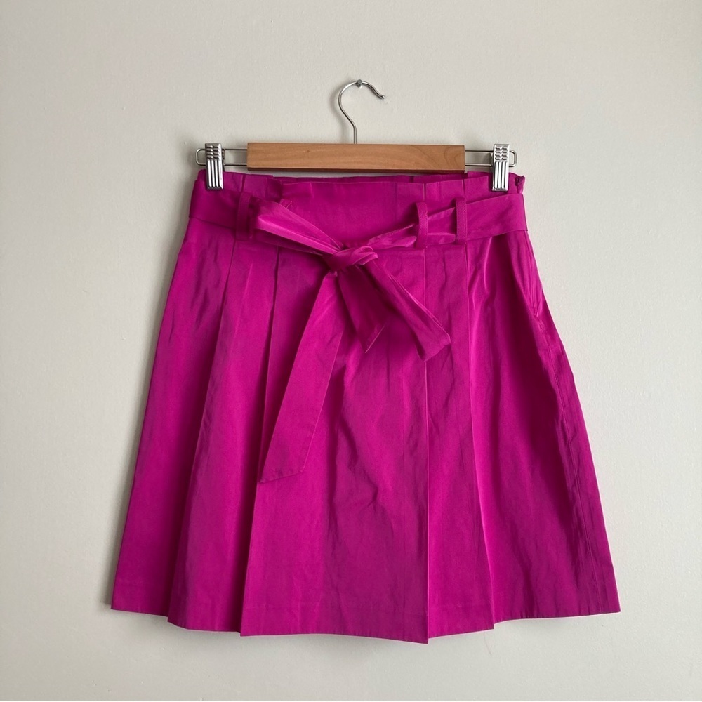 Theory Magenta Mini Pleated Skirt Paper Bag Style Belt  2
